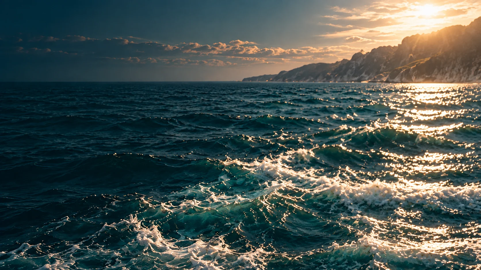 Golden afternoon light over the ocean